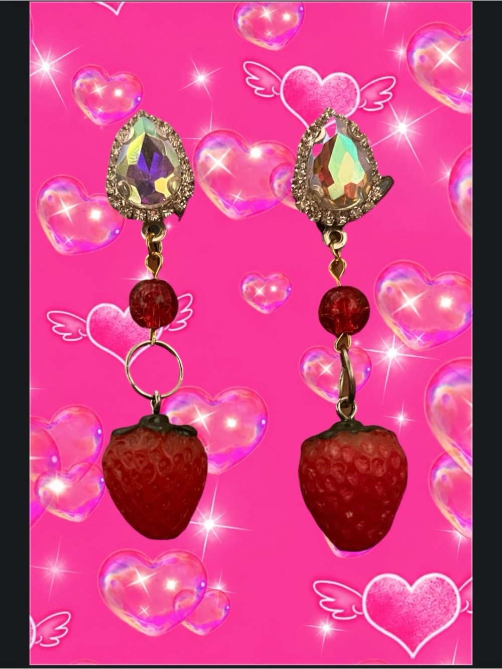 Gold-Tone Strawberry Drop Earrings with Red Beads